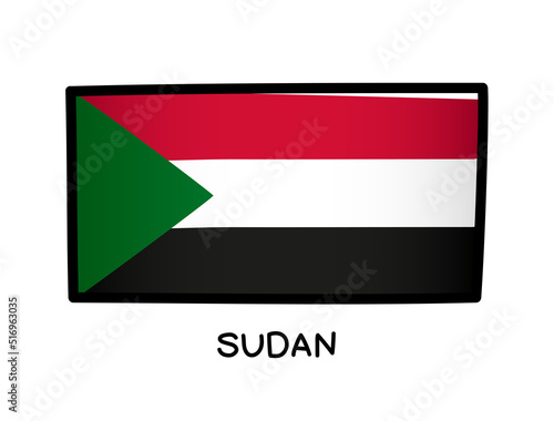 Free Download Flag of Sudan. Colorful Sudanese flag logo. Red, white and black brush strokes, hand drawn. Black outline. Vector illustration - GFXLoad