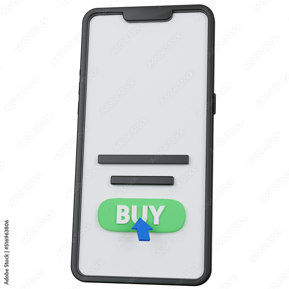 3d rendering black smartphone with red buy icon button isolated 3d rendering black smartphone with red buy icon button isolated