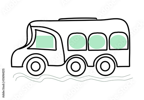 Bus, vehicle for passengers, freehand drawing with black stroke, on a transparent background