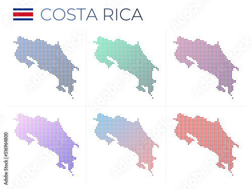 Costa Rica dotted map set. Map of Costa Rica in dotted style. Borders of the country filled with beautiful smooth gradient circles. Awesome vector illustration.