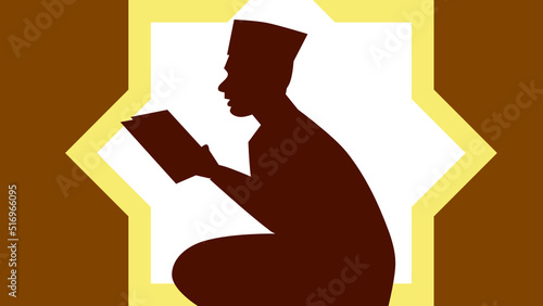 Silhouette of a muslim man reading the Holy Book of Quran
