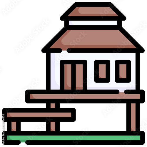 BUNGALOW filled outline icon,linear,outline,graphic,illustration