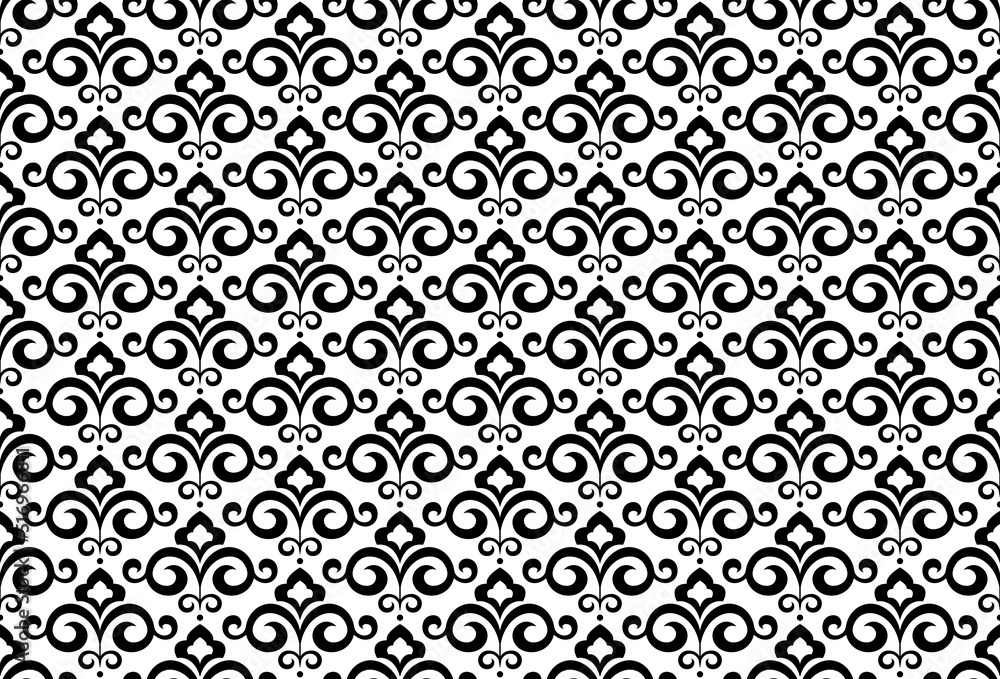 Flower geometric pattern. Seamless vector background. White and black ornament