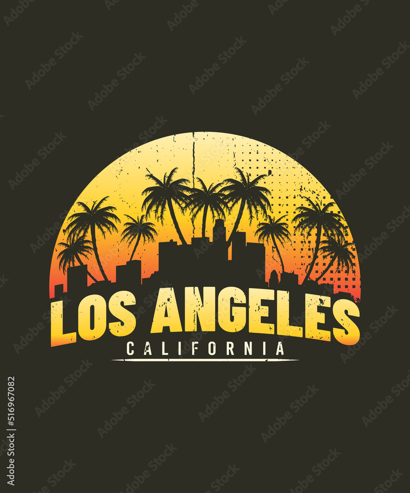 Los Angeles Skyline Summer Tshirt Design