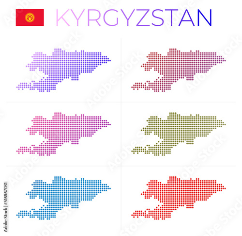 Kyrgyzstan dotted map set. Map of Kyrgyzstan in dotted style. Borders of the country filled with beautiful smooth gradient circles. Modern vector illustration.