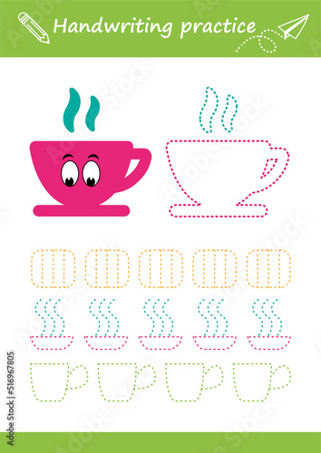 Handwriting pactice. Education developing worksheet. Activity page.Color game for children. Isolated vector illustration. Cartoon character.
