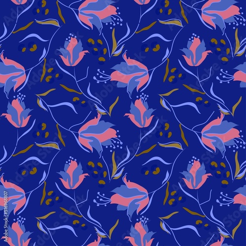 Modern contemporary floral seamless pattern with abstract irises print.
