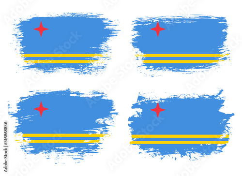 Artistic Aruba country brush flag collection. Set of grunge brush flags on a solid background