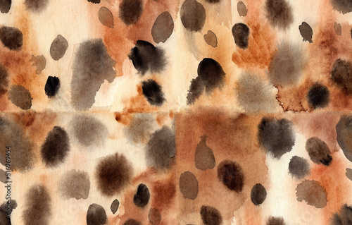 Leopard seamless pattern, watercolor illustration. Animal skin fur.