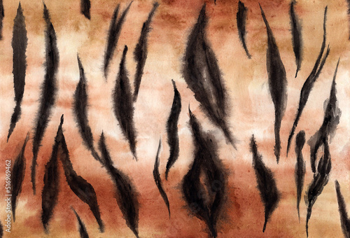 Tiger seamless pattern, watercolor illustration. Animal skin fur.