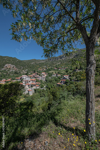 View of Stemnitsa, a traditional charming mountain village, located by the Lousios River gorge, in Arcadia, Peloponnese, Greece.