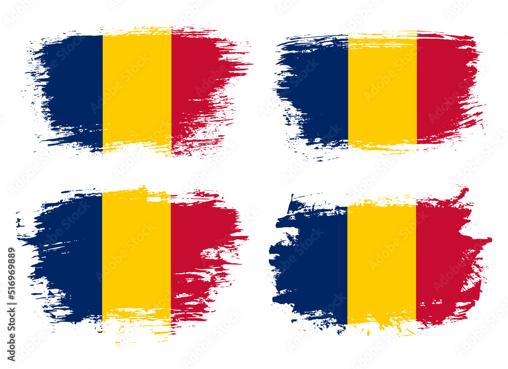 Fototapeta premium Artistic Chad country brush flag collection. Set of grunge brush flags on a solid background