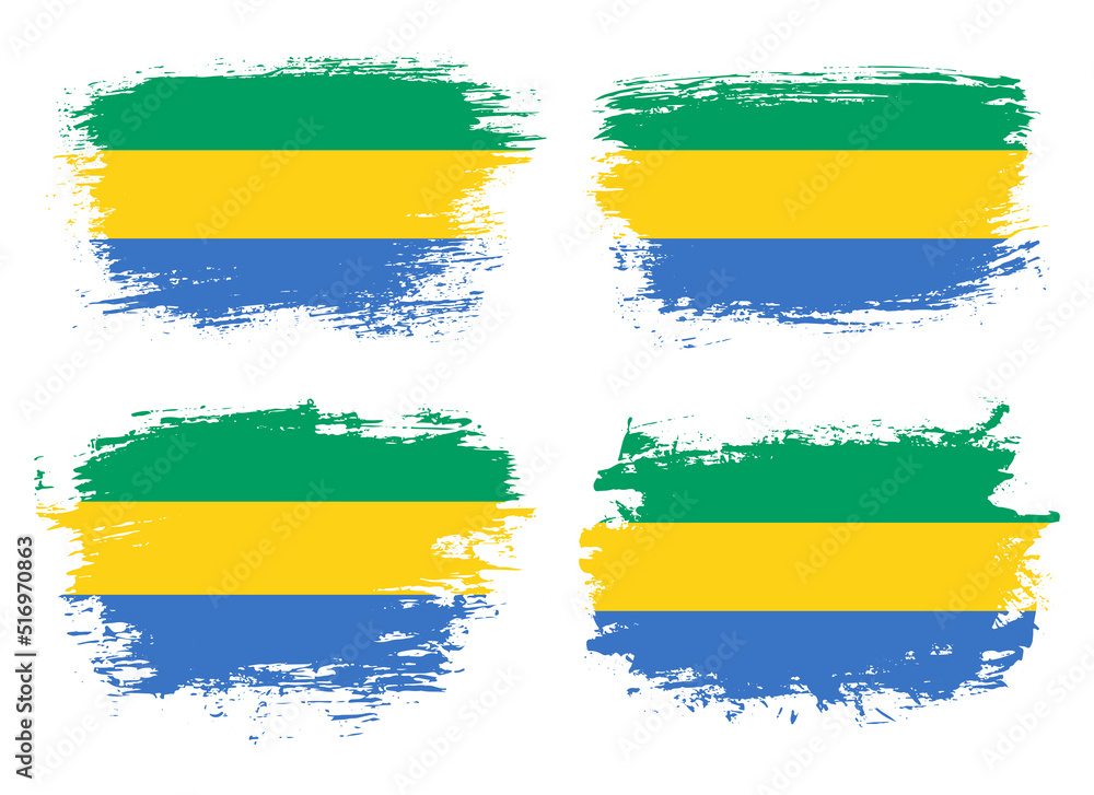 Obraz premium Artistic Gabon country brush flag collection. Set of grunge brush flags on a solid background