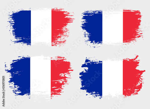 Artistic France country brush flag collection. Set of grunge brush flags on a solid background