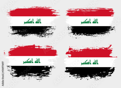 Artistic Iraq country brush flag collection. Set of grunge brush flags on a solid background