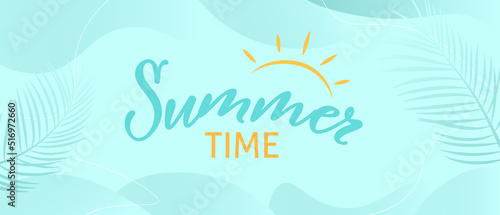 Vector illustration: Hand-drawn lettering composition of Hello Summer with doodle sun. Handwritten calligraphy design.