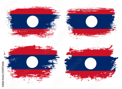 Artistic Laos country brush flag collection. Set of grunge brush flags on a solid background