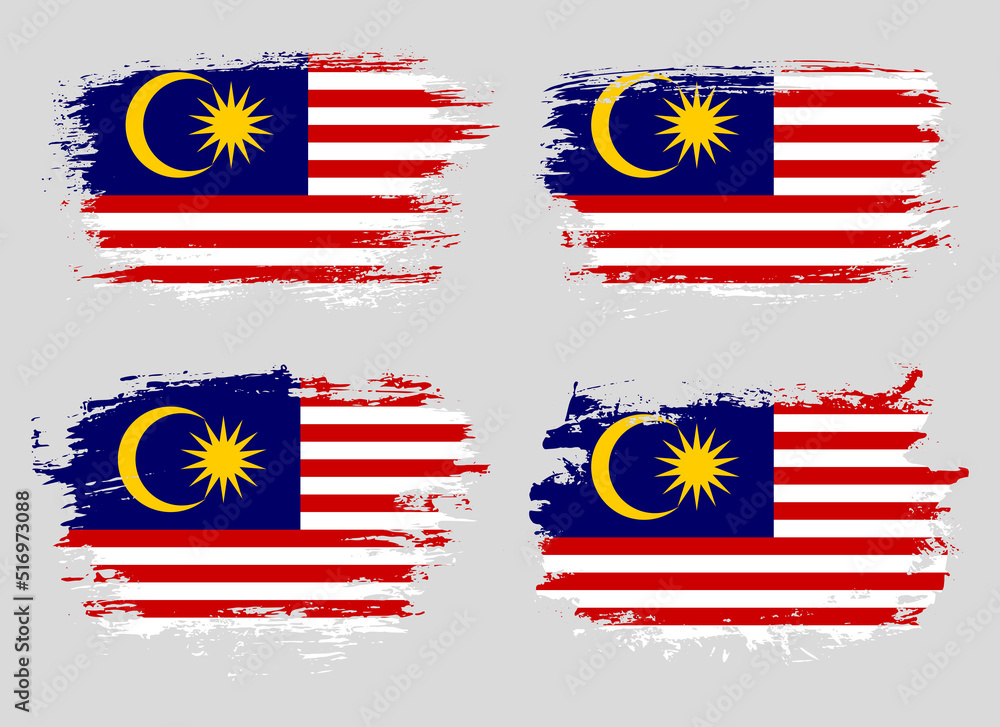 Artistic Malaysia country brush flag collection. Set of grunge brush flags on a solid background