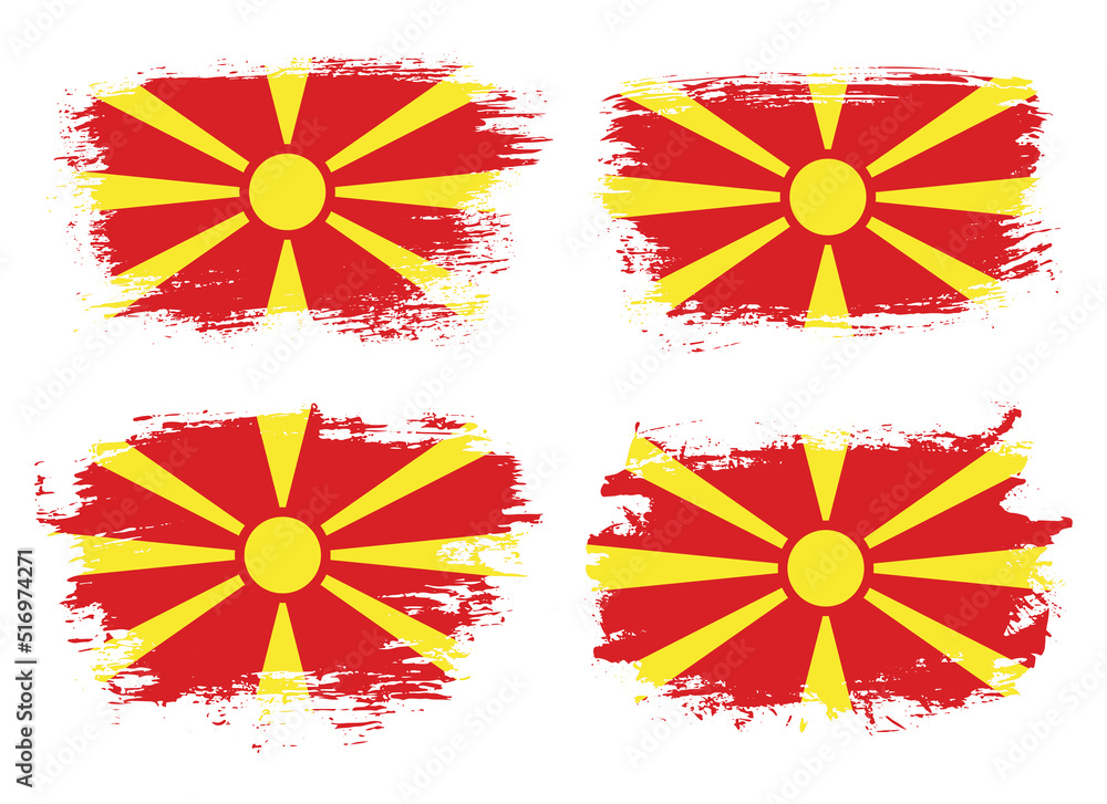 Artistic North Macedonia country brush flag collection. Set of grunge brush flags on a solid background Artistic North Macedonia country brush flag collection. Set of grunge brush flags on a solid background