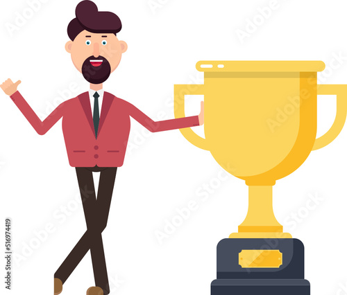 Businessman holding winner trophy vector illustration