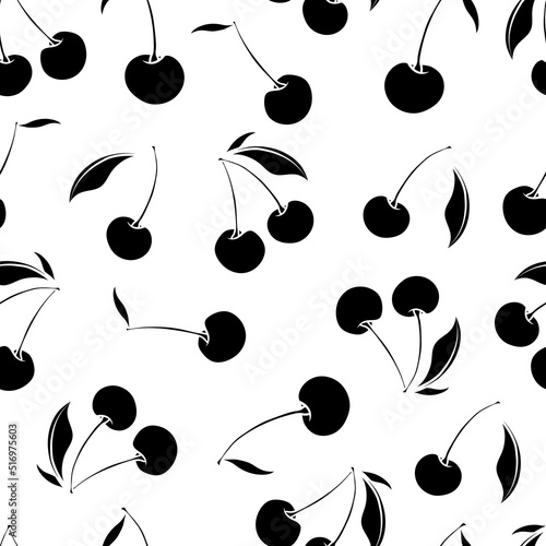 Black and white cherry vector pattern