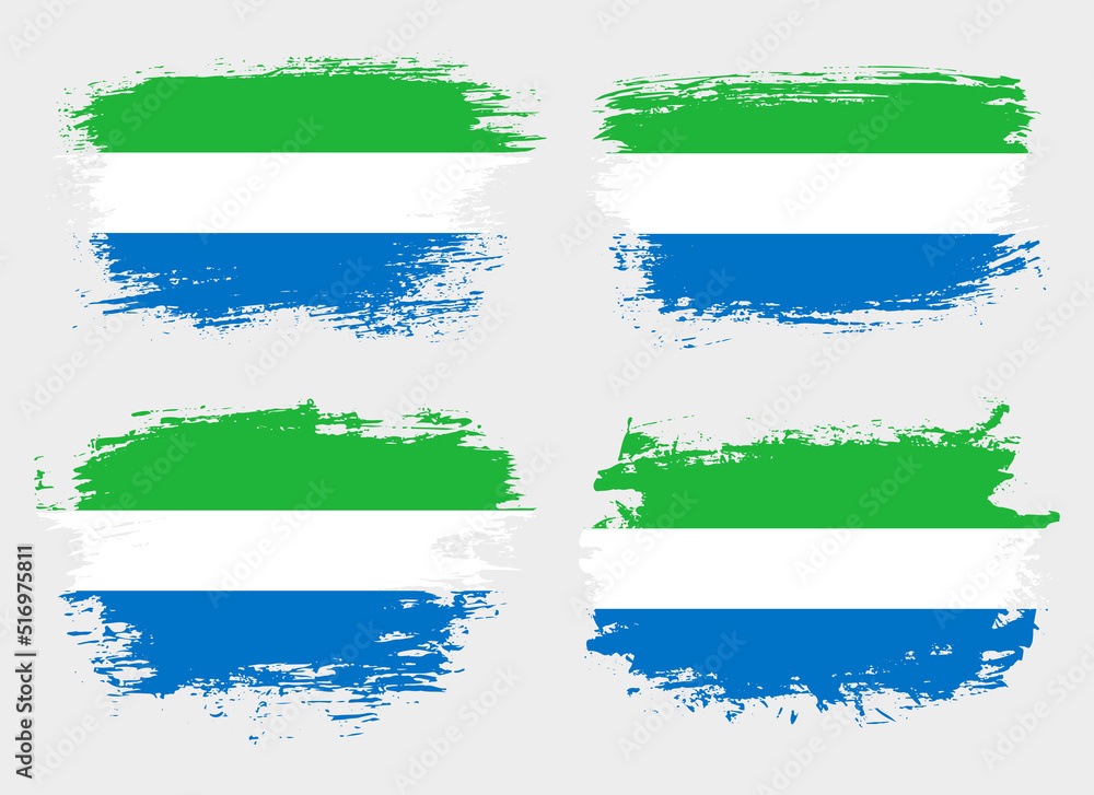 Artistic Sierra Leone country brush flag collection. Set of grunge ...