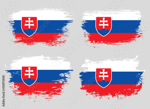 Artistic Slovakia country brush flag collection. Set of grunge brush flags on a solid background