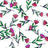 Cute flower seamless pattern in stylized folk style. Hand drawn elegant botanical background.