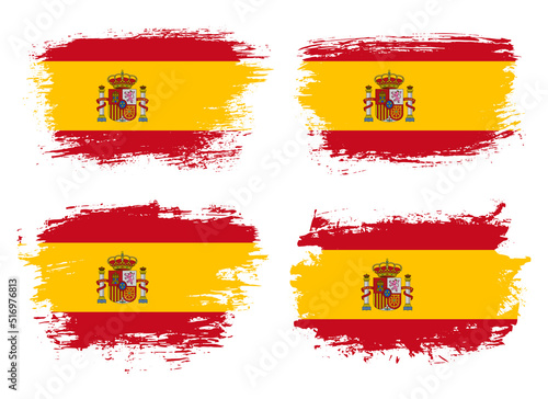 Artistic Spain country brush flag collection. Set of grunge brush flags on a solid background