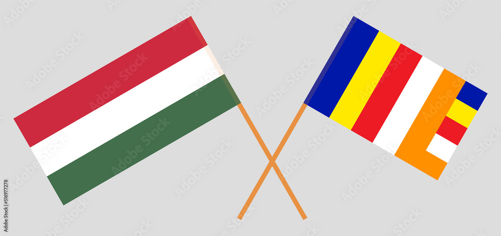Crossed flags of Hungary and Buddhism. Official colors. Correct proportion