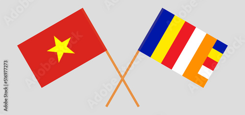 Crossed flags of Vietnam and Buddhism. Official colors. Correct proportion