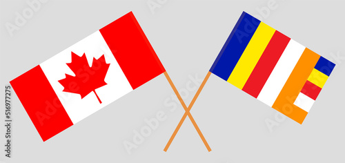 Crossed flags of Canada and Buddhism. Official colors. Correct proportion