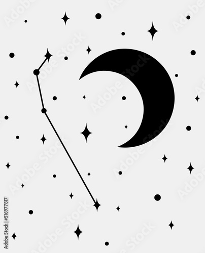 Aries zodiac sign star constellation with moon.