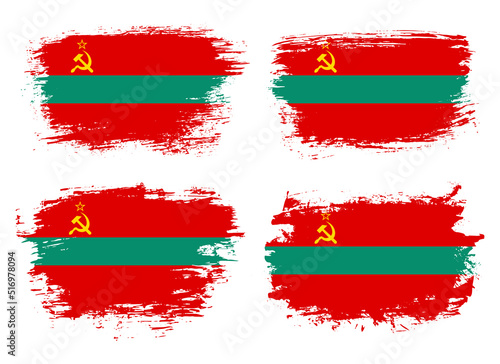 Artistic Transnistria country brush flag collection. Set of grunge brush flags on a solid background