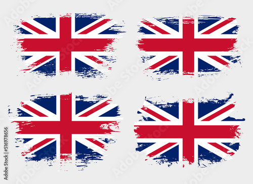 Artistic United Kingdom country brush flag collection. Set of grunge brush flags on a solid background