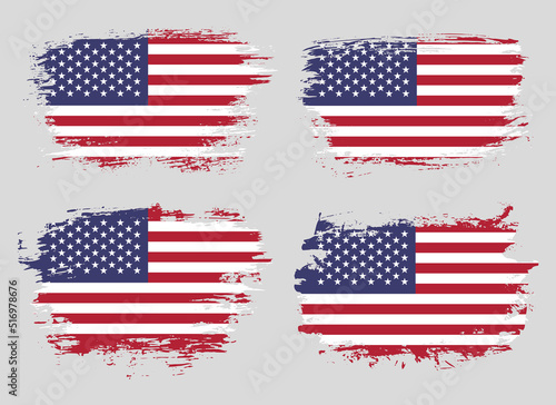 Artistic United States of America country brush flag collection. Set of grunge brush flags on a solid background