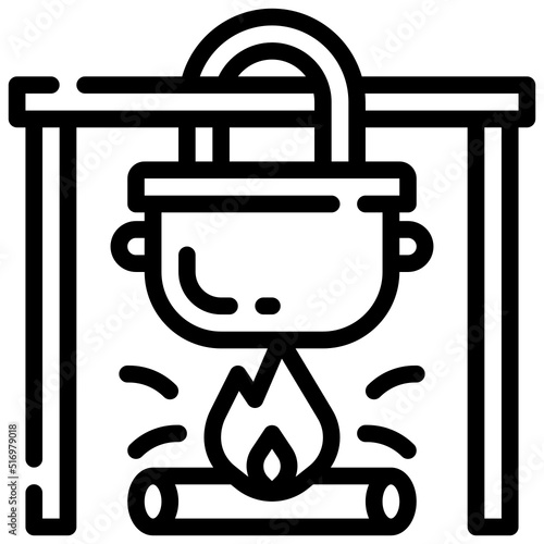 POT ON FIRE line icon,linear,outline,graphic,illustration