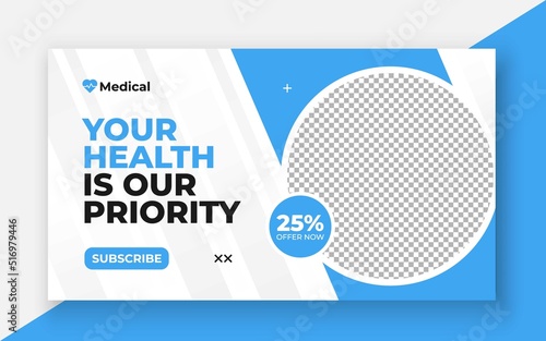 Medical healthcare youtube thumbnail and web banner template.Editable video thumbnail template