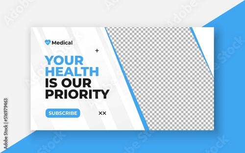 Medical healthcare youtube thumbnail and web banner template.Editable video thumbnail template
