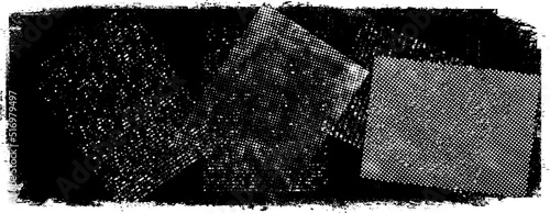 Glitch distorted geometric shape . Noise destroyed logo . Trendy defect error shapes . Glitched frame .Grunge textured . Distressed effect .Vector shapes with stripes screen print texture.
