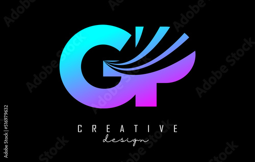 Creative colorful letters GP G P logo with leading lines and road concept design. Letters with geometric design.