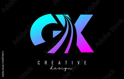 Creative colorful letters GX g x logo with leading lines and road concept design. Letters with geometric design.