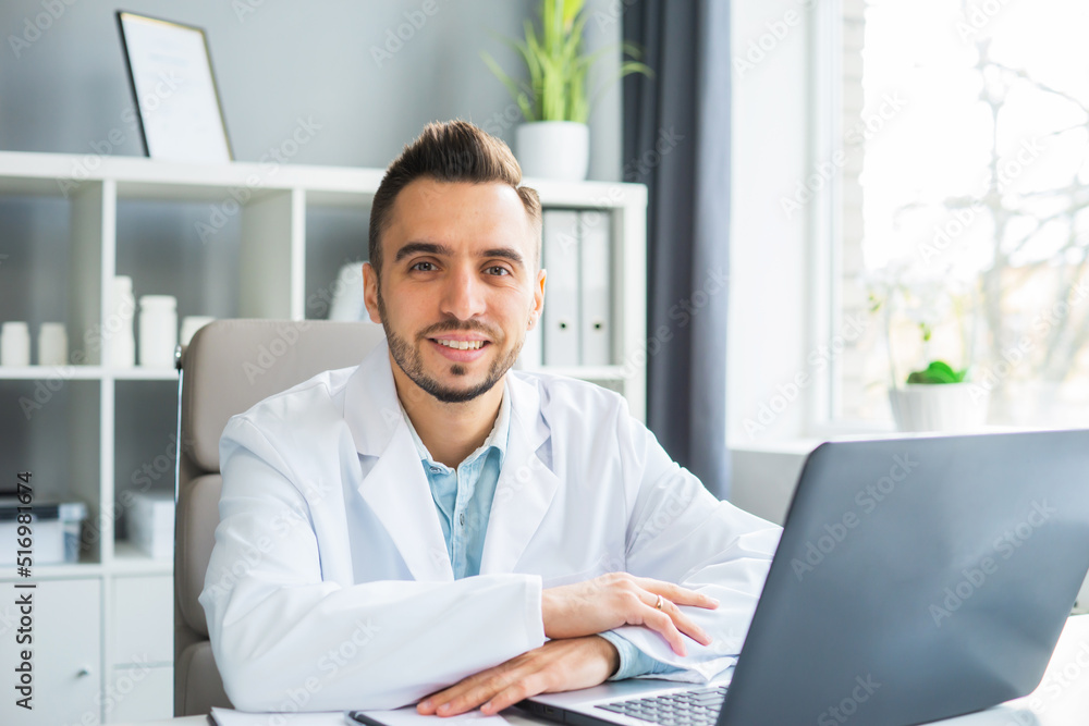 Doctor Works in the Medical Office. Workplace of a Professional Therapist in a Hospital or Clinic. The Concept of Healthcare and Medicine. Doctor Works in the Medical Office. Workplace of a Professional Therapist in a Hospital or Clinic. The Concept of Healthcare and Medicine.