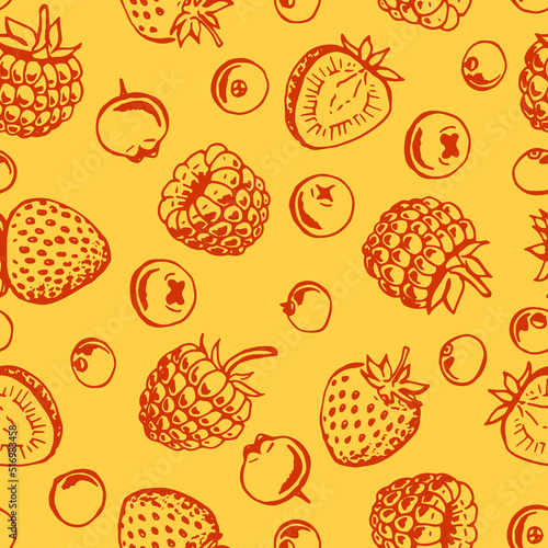 Fototapeta Naklejka Na Ścianę i Meble -  Seamless pattern with berries outlines. Hand drawn illustration converted to vector.