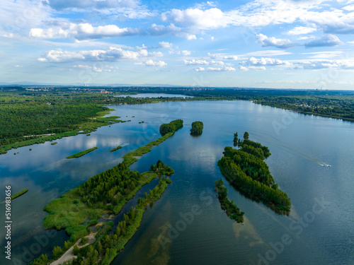 Pogoria IV lake in Dabrowa Gornicza Aerial View. Popular tourist destination in Zaglebie. Silesian Voivodeship, Poland. 