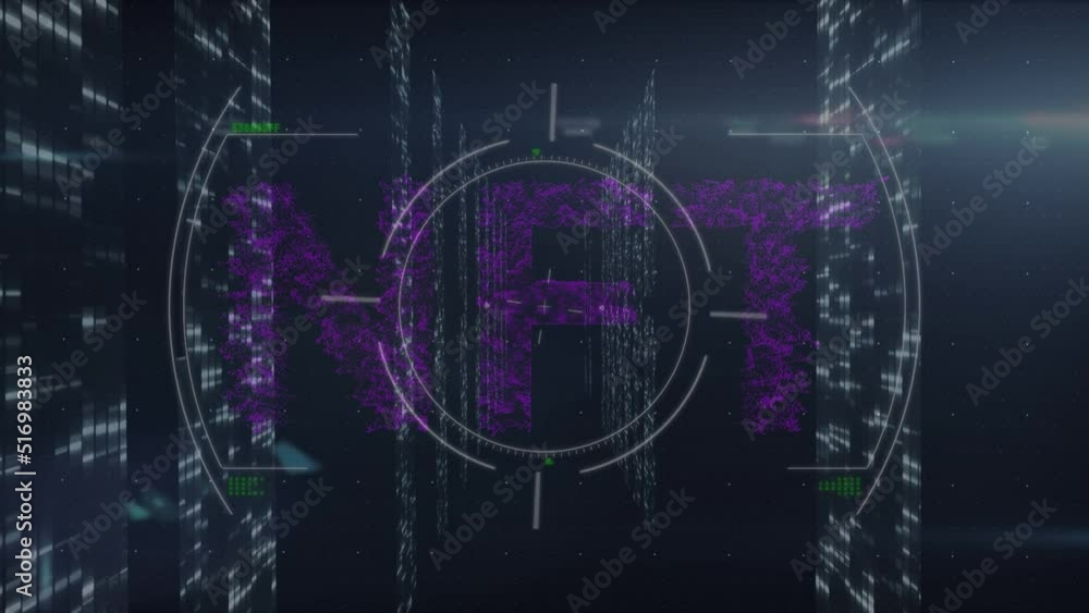 Animation of scope scanning over data processing and nft text Animation of scope scanning over data processing and nft text