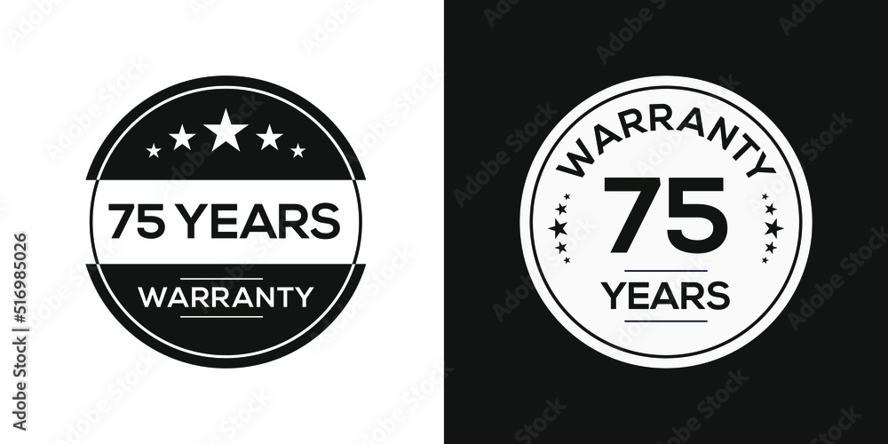 75 years warranty seal stamp, vector label.