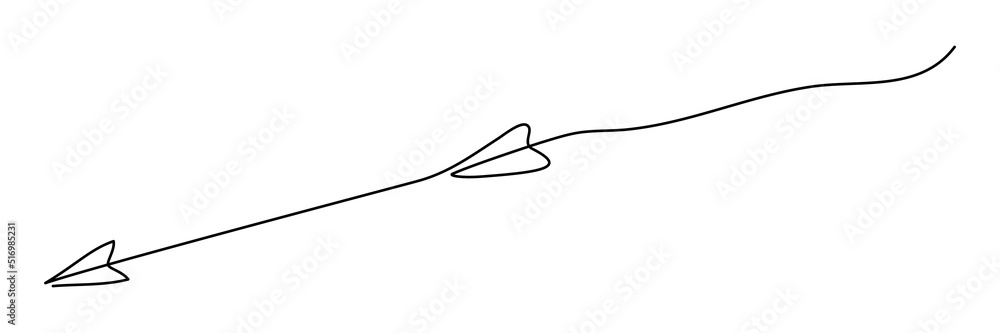 Continuous line drawing arrow. Flying shaft symbol. Target arrow. Vector illustration isolated on white. Continuous line drawing arrow. Flying shaft symbol. Target arrow. Vector illustration isolated on white.