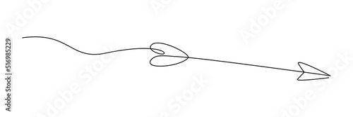 Continuous line drawing arrow. Flying shaft symbol. Target arrow. Vector illustration isolated on white.