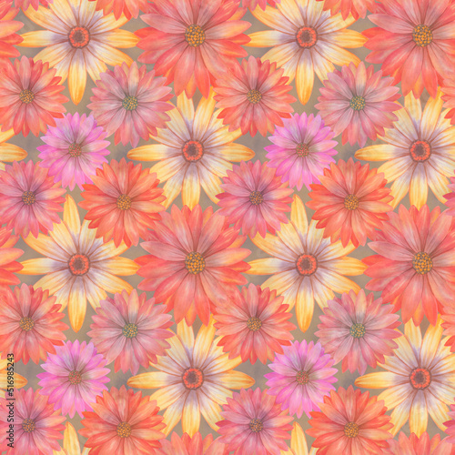 Seamless botanical pattern for design, fabric, wallpaper, print, textile. Watercolor floral ornament in digital processing. Delicate background of flowers. © Sergei